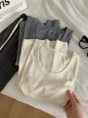 Comfortable Tencel wool U-neck T-shirt for women, light and drape, laid-back and slimming, solid color straight-shoulder short-sleeved summer new style Specification image